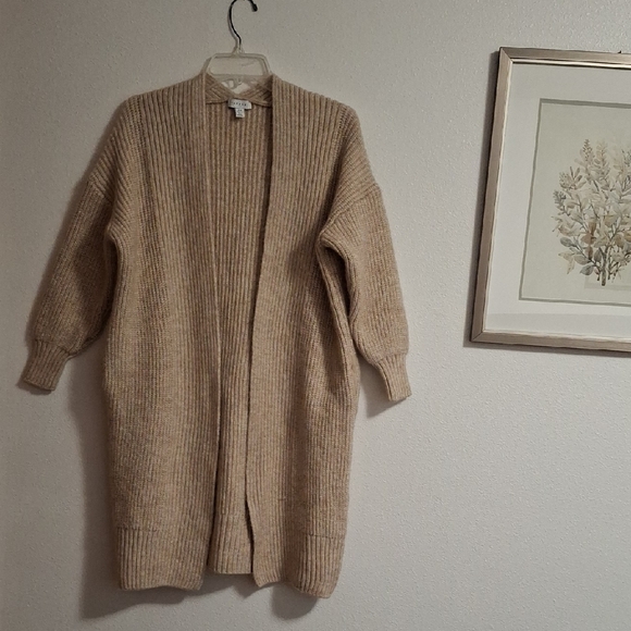 Topshop Sweaters - Topshop Neutral Beige Open-Front Long Ribbed Cardigan Duster With Pockets Sz. XS